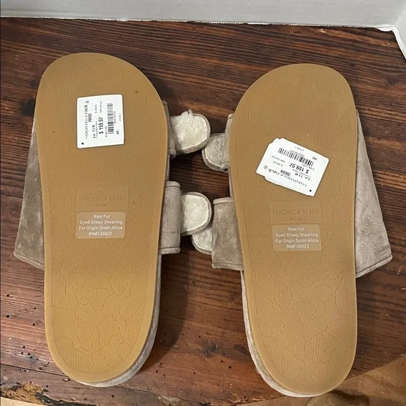 Veronica Beard Prue Shearling Lined Ecru Suede slide sandals NWT - Picture 10 of 10
